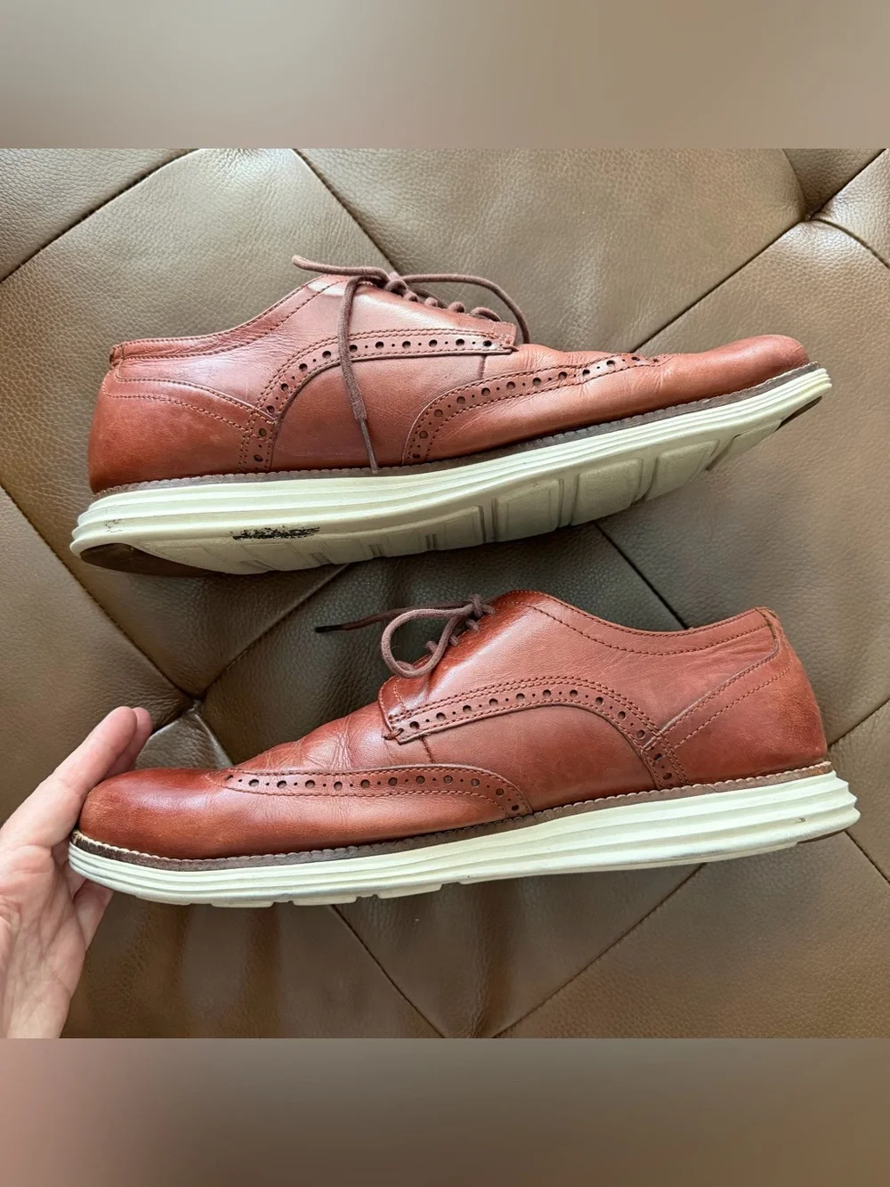 Cole Haan Men's Wingtip Leather Oxfords - Chestnut Brown